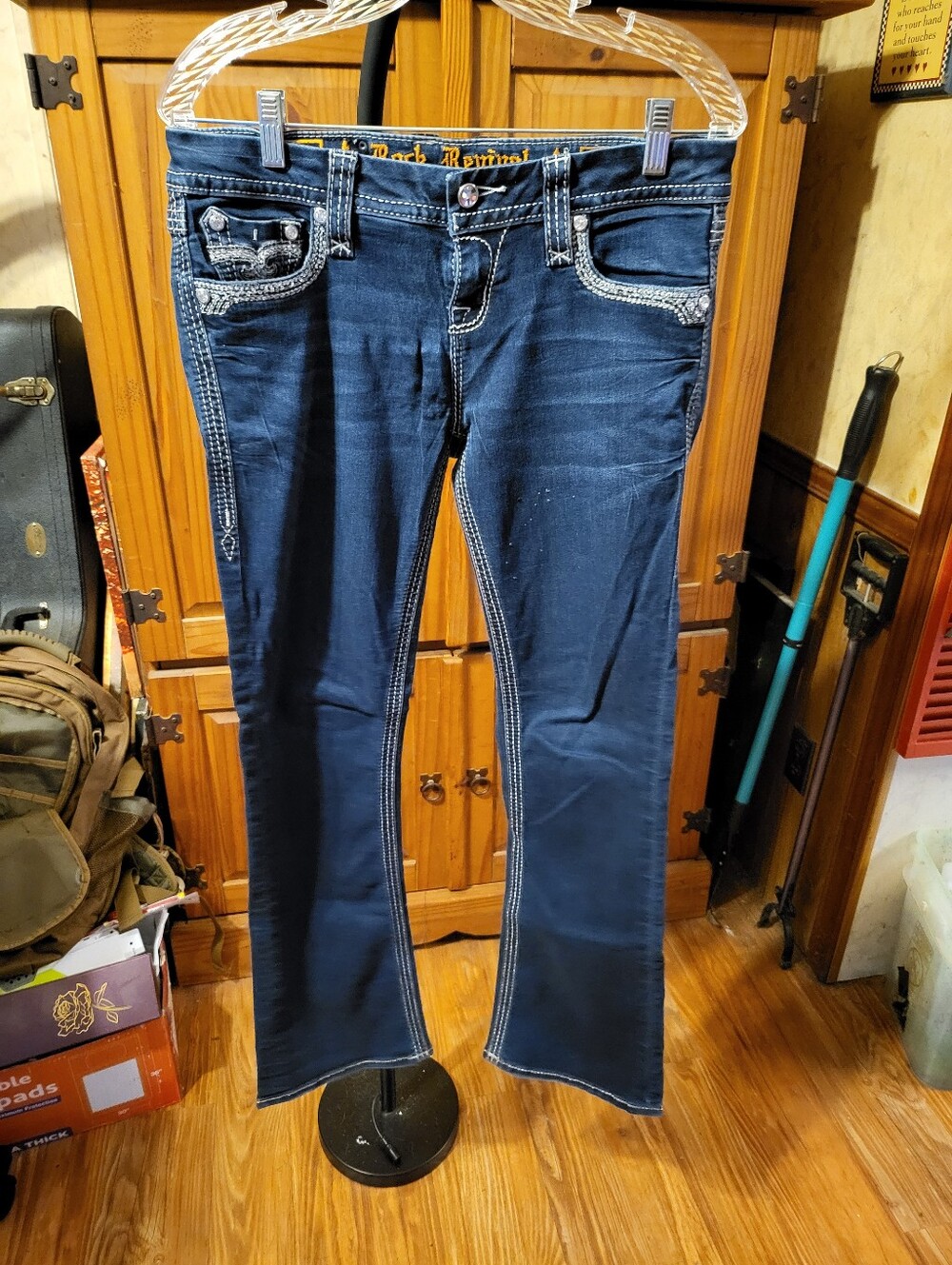 Rock Revival Indigo Bootcut Jeans with Silver Stitching
